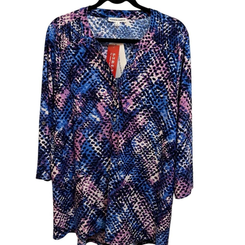 Hudson Harper Women's XL Blue Modern Print Tunic Top Casual Spring